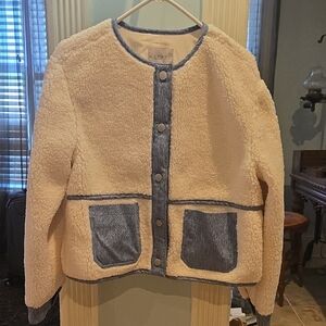 LOFT Cream and Blue Sherpa Jacket